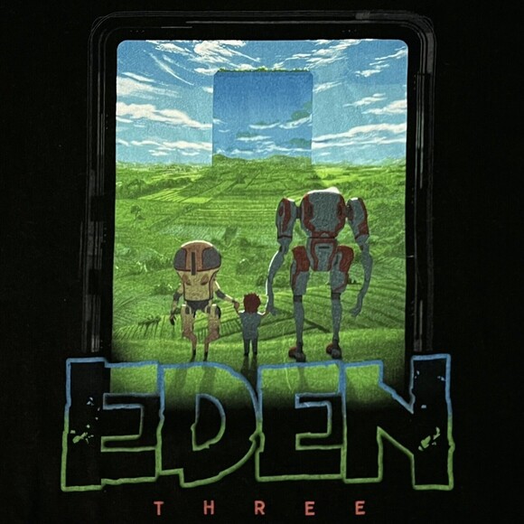 NWT EDEN THREE (2XL) Black Graphic Anime T-Shirt 100% Cotton Netflix AI Robot - Picture 1 of 5
